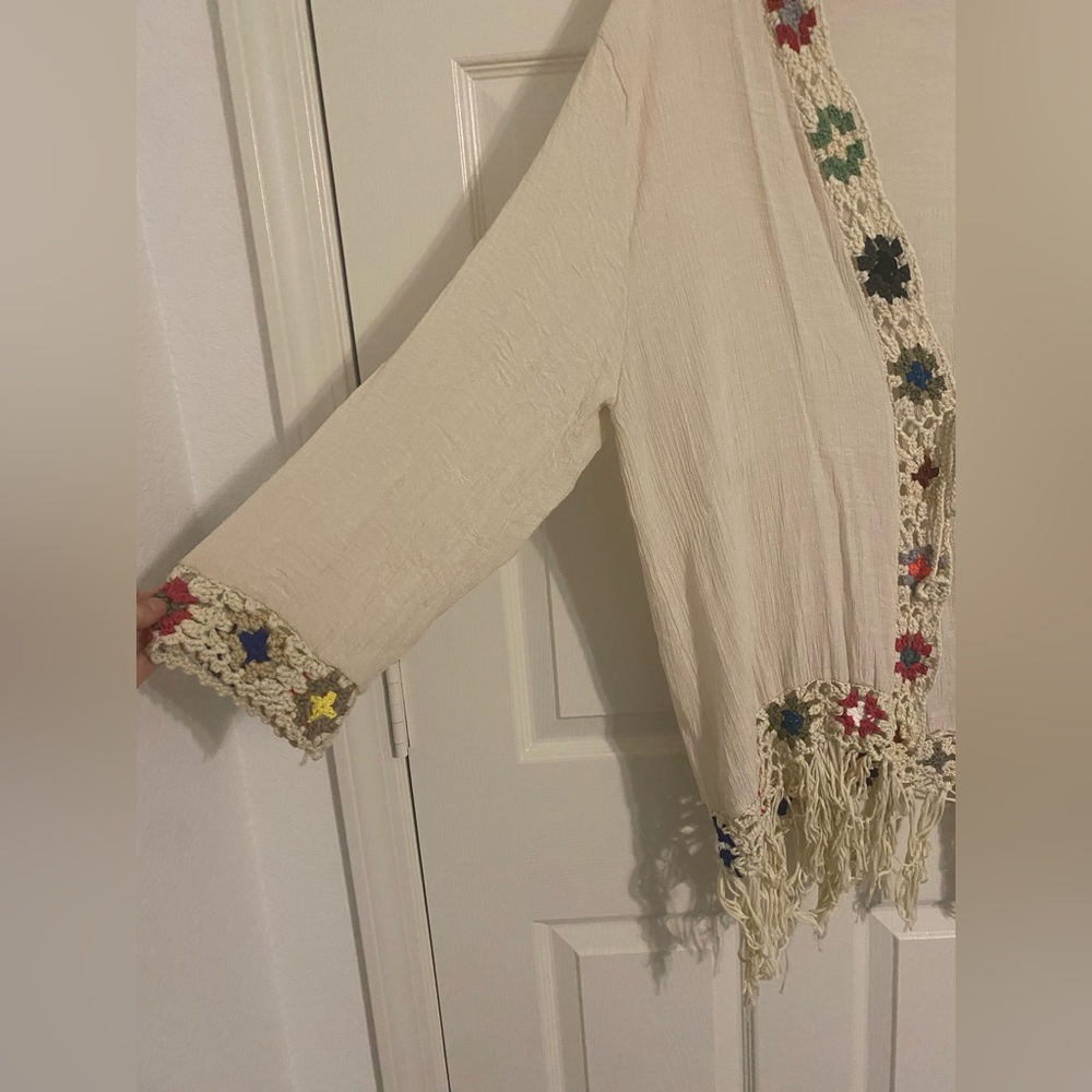Kindred Cream Crochet-Trim Open Gauze Cardigan - Picture 2 of 6